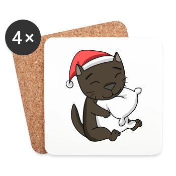 Chat Mignon Havane Chat Fatigué Noël - Dessous de verre (lot de 4) - blanc - Devant