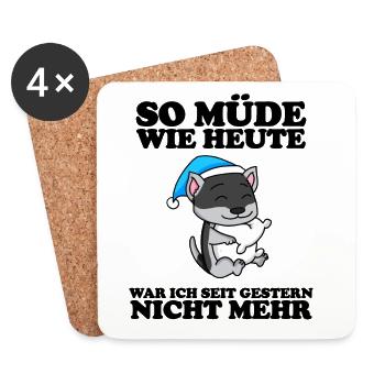 Müde Spruch Verschlafen Schlafen Ausschlafen Faul - Untersetzer (4er-Set) - Weiß - Vorne