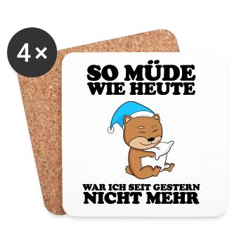 Müde Spruch Verschlafen Schlafen Ausschlafen Faul - Untersetzer (4er-Set) - Weiß - Vorne