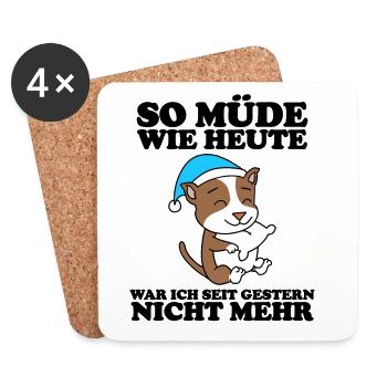 Müde Spruch Verschlafen Schlafen Ausschlafen Faul - Untersetzer (4er-Set) - Weiß - Vorne