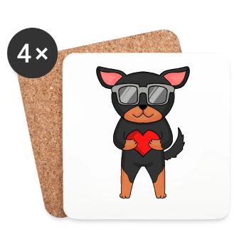 Dog with heart and glasses - Lancashire Heeler - Coasters (set of 4) - white - Front