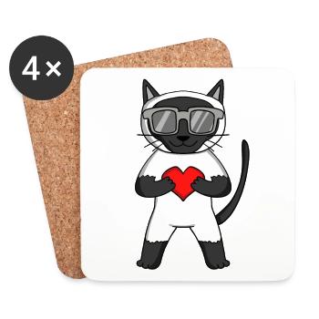Cat with heart and glasses - Siamese cat - Coasters (set of 4) - white - Front