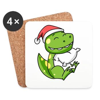 Dino Cute Tired Sleeping In Christmas - Coasters (set of 4) - white - Front