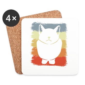 Chat Dessin Vintage Look - Dessous de verre (lot de 4) - blanc - Devant