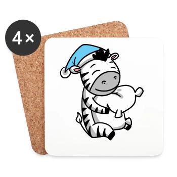 Zèbre avec oreiller et bonnet de somnolence - Dessous de verre (lot de 4) - blanc - Devant