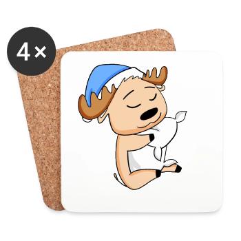 Moose with pillow and sleepy cap - Coasters (set of 4) - white - Front