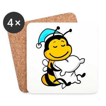 Abeille avec oreiller et bonnet somnolent - Dessous de verre (lot de 4) - blanc - Devant