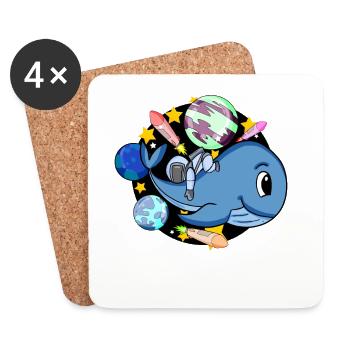 Baleine et astronaute dans l’espace - Dessous de verre (lot de 4) - blanc - Devant