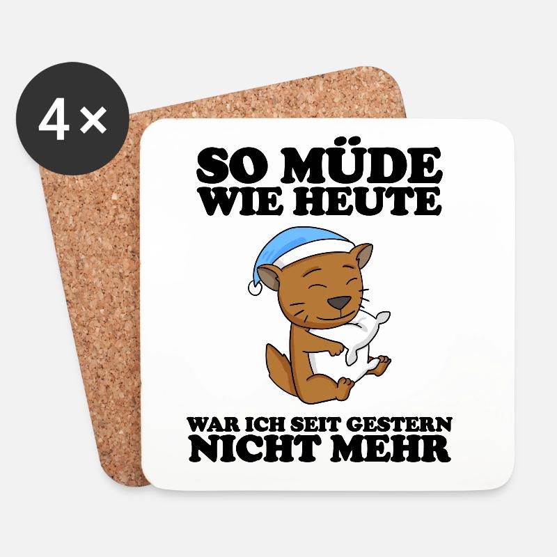 Müde Spruch lustig Schlafen Ausschlafen - Katze - Untersetzer (4er-Set) - Weiß