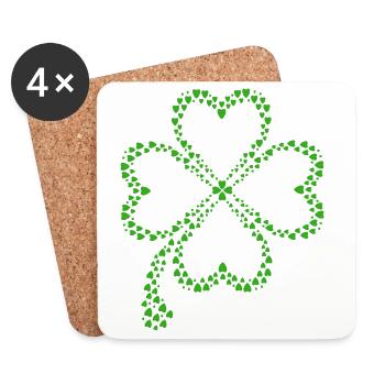 Trèfle vert fait de cœurs - Dessous de verre (lot de 4) - blanc - Devant