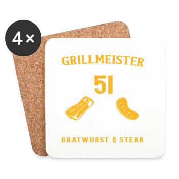 Lustig Grillen 51 Geburtstag Grill Spruch - Untersetzer (4er-Set) - Weiß - Vorne