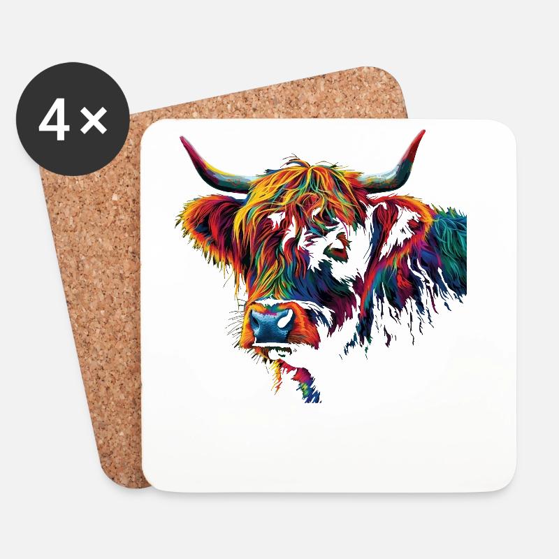 Highland Cow Scottish Highlands Rustic Cattle - Untersetzer (4er-Set) - Weiß
