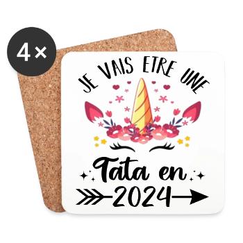 Je vais être tata en 2024 cadeau naissance licorne - Dessous de verre (lot de 4) - blanc - Devant