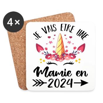 Mamie en 2024 cadeau licorne pour grand-mère - Dessous de verre (lot de 4) - blanc - Devant