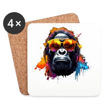 DJ Monkey Casque Lunettes de soleil Musique Fête Monkey - Dessous de verre (lot de 4) - blanc - Devant