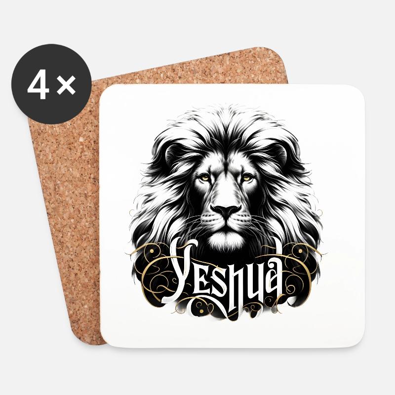 Prächtiger Löwenkopf mit Name Yeshua - Untersetzer (4er-Set) - Weiß