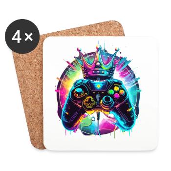 Gaming Controller mit Krone - Untersetzer (4er-Set) - Weiß - Vorne