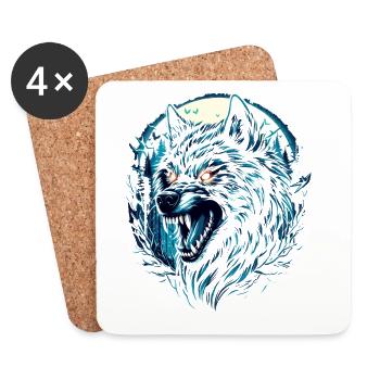 Mystischer Wolf - Vollmondnacht - Untersetzer (4er-Set) - Weiß - Vorne