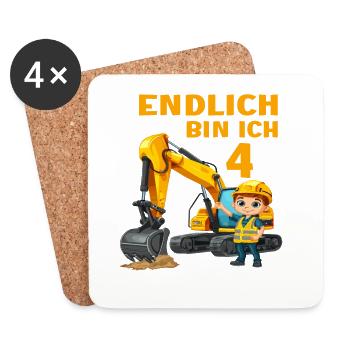 Baggerfahrer Bagger 4 Geburtstag Baggern 4 Jahre - Untersetzer (4er-Set) - Weiß - Vorne