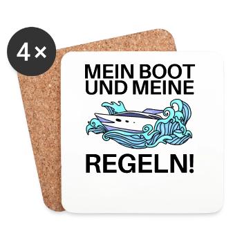 Boote Motorboot Regeln Spruch lustig - Untersetzer (4er-Set) - Weiß - Vorne