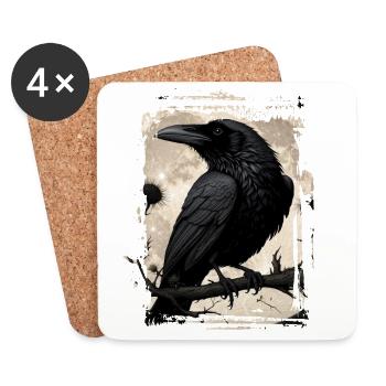 Corbeau sur branche devant la pleine lune - Dessous de verre (lot de 4) - blanc - Devant