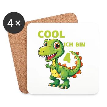 Dinosaurier 4 Kindergeburtstag Dino 4 Jahre Spruch - Untersetzer (4er-Set) - Weiß - Vorne