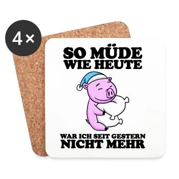Ausschlafen Müde Spruch lustig Schlafen - Schwein - Untersetzer (4er-Set) - Weiß - Vorne