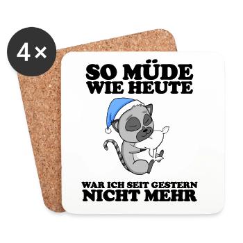 Ausschlafen Müde Spruch lustig Schlafen - Lemur - Untersetzer (4er-Set) - Weiß - Vorne