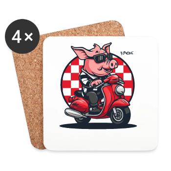 Sur mon scooter sur la route : Le cochon cyclomoteur - Dessous de verre (lot de 4) - blanc - Devant