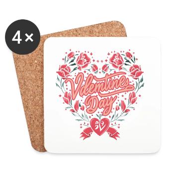 Saint-Valentin Romantique Cœur Floral - Dessous de verre (lot de 4) - blanc - Devant