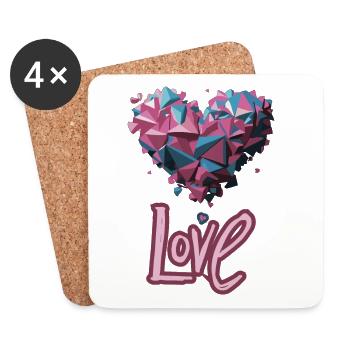 Pink and blue geometric heart - Coasters (set of 4) - white - Front
