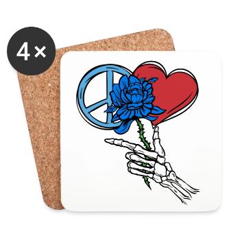 Paix, Fleur, Coeur, Squelette, Mort, Paix Mondiale - Dessous de verre (lot de 4) - blanc - Devant