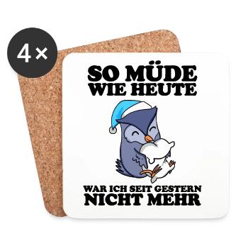 Ausschlafen Müde Spruch lustig Schlafen - Eule - Untersetzer (4er-Set) - Weiß - Vorne