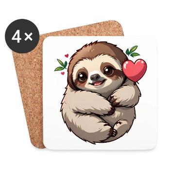 Offrez ce mignon paresseux en cadeau pour la Saint-Valentin - Dessous de verre (lot de 4) - blanc - Devant