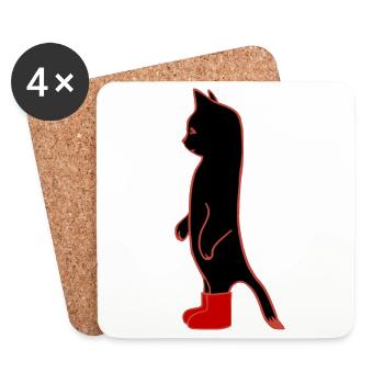 Black Cat with Red Boots - Coasters (set of 4) - white - Front