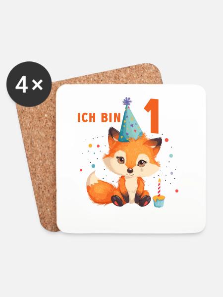 Fuchs 1.Geburtstag Füchse 1 Jahr Jungen Mädchen - Untersetzer (4er-Set) - Weiß