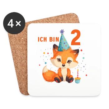 2.Geburtstag Fuchs Füchse 2 Jahre Mädchen Jungen - Untersetzer (4er-Set) - Weiß - Vorne
