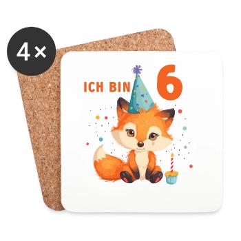 6.Geburtstag Fuchs Füchse Jungen Mädchen 6 Jahre - Untersetzer (4er-Set) - Weiß - Vorne