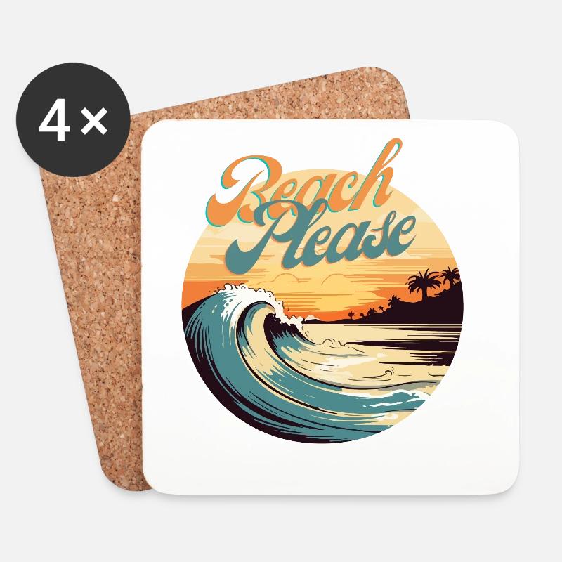 BeachPlease Retro Sunset Wave - Untersetzer (4er-Set) - Weiß