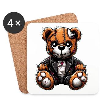 Ours en peluche Punk Rebel - Dessous de verre (lot de 4) - blanc - Devant