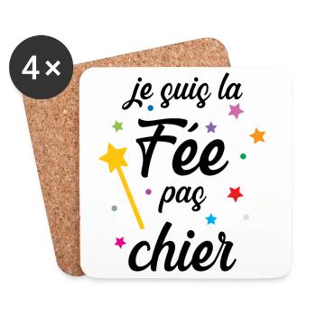 Je suis la Fée pas chier ! - Dessous de verre (lot de 4) - blanc - Devant