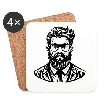 Stylish Male Bearded Portrait Illustration - Coasters (set of 4) - white - Front