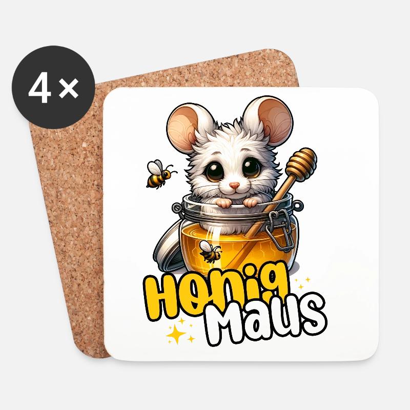 Honigmaus – Süße Maus im Honigglas - Untersetzer (4er-Set) - Weiß