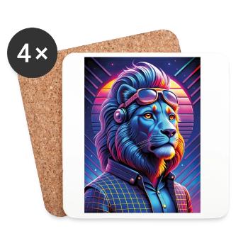 Cyber Lion néon avec lunettes de soleil - Dessous de verre (lot de 4) - blanc - Devant