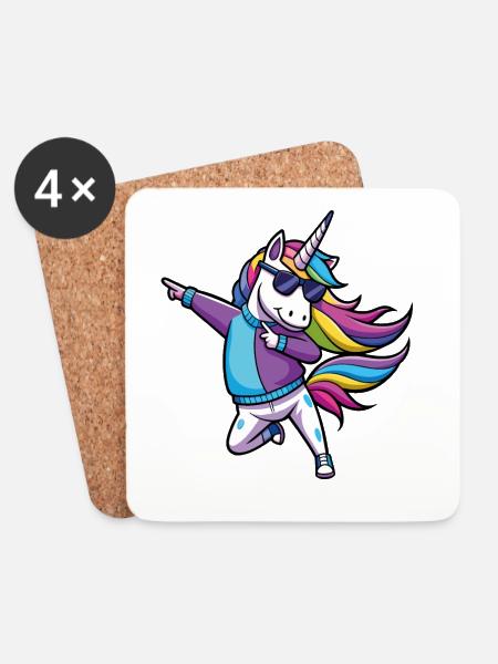 Rainbow Unicorn Dancer Illustration - Coasters (set of 4) - white
