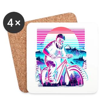 Synthwave Skeleton Biker Fatbike Retro Sunset - Coasters (set of 4) - white - Front