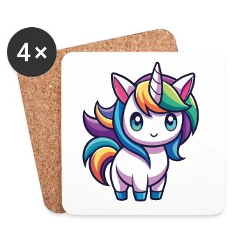 Cute Rainbow Unicorn – Kawaii Style - Coasters (set of 4) - white - Front