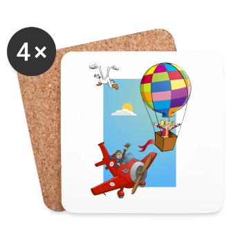 Fille dans une montgolfière et un avion rouge - Dessous de verre (lot de 4) - blanc - Devant