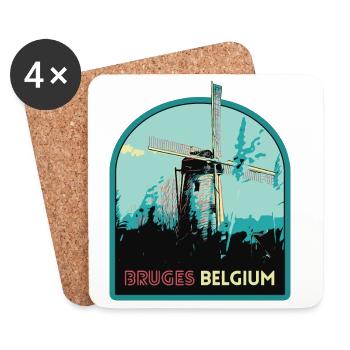 Illustration Windmill near Bruges - Coasters (set of 4) - white - Front