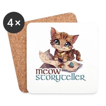 Meow Storyteller Katze Fantasy RPG Shirt - Untersetzer (4er-Set) - Weiß - Vorne